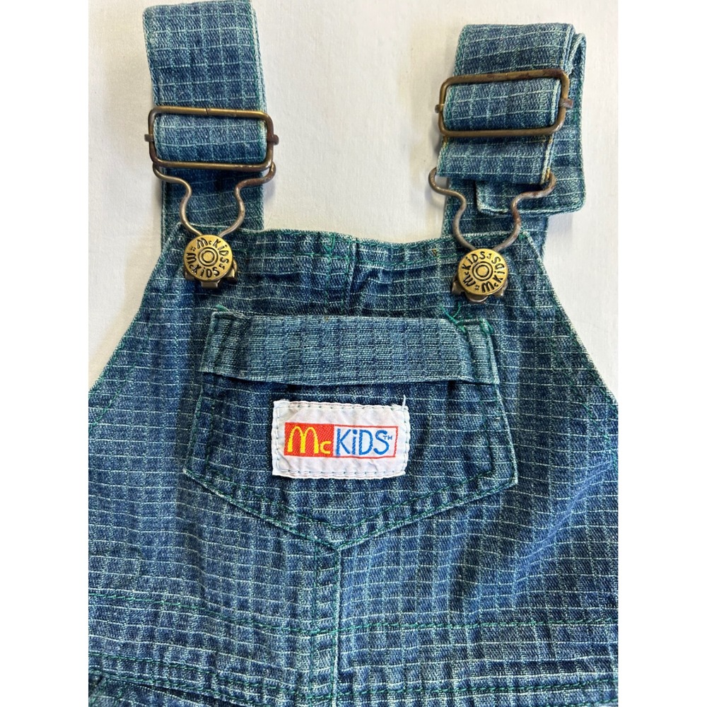 Vintage McKids Sears Denim Overalls 24 Months Blue Green Grid Snap Leg 90s - Picture 2 of 8